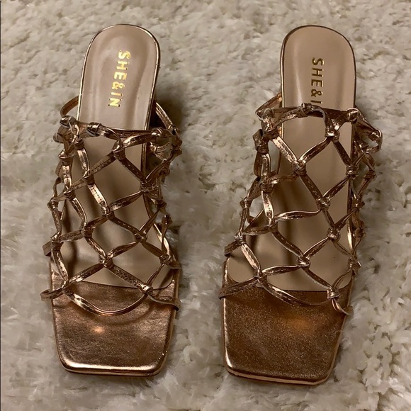 Silver Shein Studded Heels SHEIN Shoes Shein Rose Gold Heeled